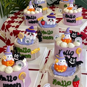 万圣节紫色小鬼南瓜，蝙蝠城堡halloween派对，烘焙插件蛋糕装饰摆件