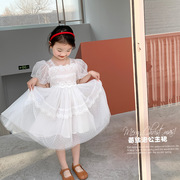 女童连衣裙夏季韩版洋气白色短袖夏装2023韩系蕾丝网纱公主裙
