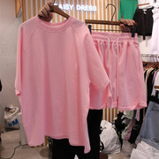 小香风洋气套装女夏季韩国东大门大码宽松短袖t恤运动短裤两件套