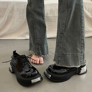 法式复古英伦厚底小皮鞋，女春秋深口单鞋，2024设计感黑色乐福鞋