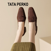 tataperko联名福鞋女小皮鞋，磨砂皮单鞋法式复古小众设计感