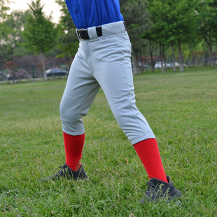 棒球裤字垒球裤白色灰色，膝部补强刺绣少年，直通长裤七分裤九分收口