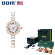 DOM腕表 珍珠手链手表女简约小众轻奢防水水晶镶满钻 G-1565G-7M