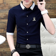 男士韩版七分袖衬衫，男发型师春夏季薄款衬衣，潮流休闲男装短袖寸衫
