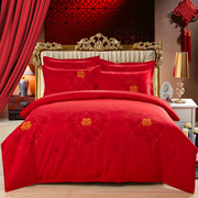 结婚大红色中式四件套水洗棉新婚庆礼房嫁被套床上用品双人1.8m米