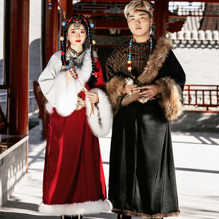 藏服服装女西藏毛领汉元素藏袍长裙男少数民族舞蹈服藏装套装秋冬