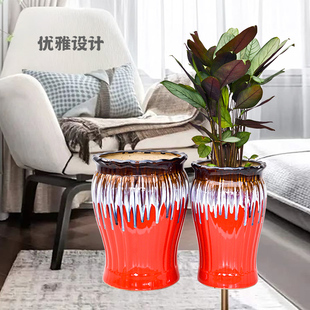 小中特大号红色简约欧式落地花卉绿植萝琴叶榕，客厅发财树陶瓷花盆