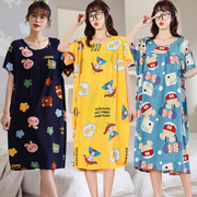 韩版加长款棉绸睡裙卡通可爱薄款短袖加大码睡衣夏季人造棉居家服