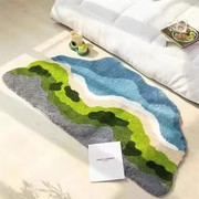 异形不规则卧室客厅地毯绿色苔藓，房间床边毯森林青苔主卧地垫北欧