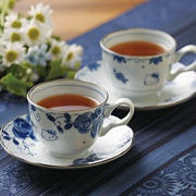 日本制 日式蓝唐草HelloKitty陶瓷咖啡杯碟套装碗马克杯茶杯餐具