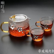 玻璃锤纹小茶壶带内胆泡茶壶日式小号家用高硼硅耐热梅花煮茶壶