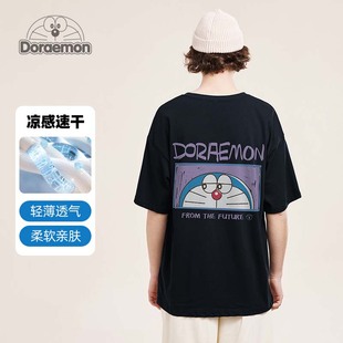 DORAEMON/哆啦A梦后背机器猫插画印花圆领纯棉短袖t恤 425266D