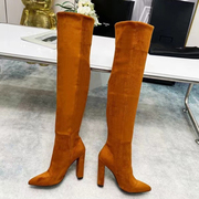豹纹弹力靴粗跟高跟过膝靴大码长筒靴定制女鞋42广州生产