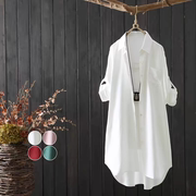 雪纺白长袖(白长袖，)衬衫女中长款2023春秋装，外套宽松文艺开衫休闲衬衣