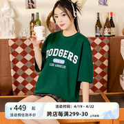 MLB绿色短款卫衣短袖女装24夏季运动上衣休闲套头衫3ARSV0143