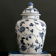 中式青花陶瓷花瓶储物罐摆设样板房间玄关电视柜将军罐装饰品摆件