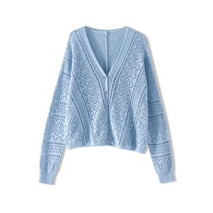 kiki高端线夏季全棉，对称钩花镂空针织，开衫防晒罩衫外套2s3241