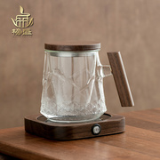玻璃茶杯耐热茶水分离泡，茶杯带盖大容量，过滤小花茶杯带把办公杯子