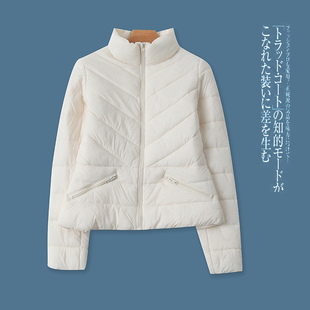 轻薄棉衣冬外贸女装百搭保暖立领拉链收腰显瘦长袖外套15946