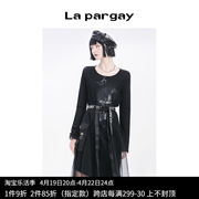 纳帕佳2024春季女装，黑色裙子个性时尚，长袖圆领不规则连衣裙