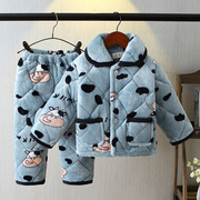 儿童冬季睡衣法兰绒三层，加厚夹棉套装宝宝男童，女童珊瑚绒家居服
