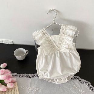 百天宝宝白色森系衣服夏季婴儿包屁衣女宝满月百岁周岁宴公主礼服