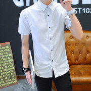 jew4room夏季青少年白色短袖衬衫男士，韩版修身半袖衬衣，潮男装衣服休闲寸衫
