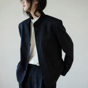 Herz藏青色立领修身短款中山装西服 日本进口面料 赫织翰原创设计