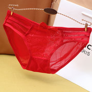 性感内裤女透明低腰包，臀超薄无痕蕾丝绑带，红色本命年女式三角裤头