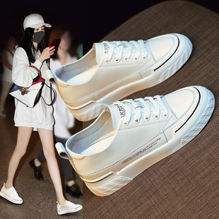 真皮小白鞋女2022春季内增高厚底帆布鞋时尚休闲韩版板鞋