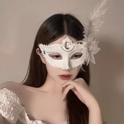 威尼斯成人化妆舞会公主面具女半脸蕾丝情趣派对性感侧花羽毛面罩