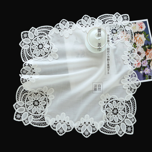唯米9951简欧美式白色麻棉蕾丝镂空床头柜盖布艺方形防尘布遮盖巾