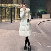 2023冬装时尚小个子中长款修身白色，羽绒服白鸭绒(白鸭绒，)大毛领外套女