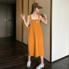 橙色工装背带裙女2023夏季韩系小个子活泼减龄网红连衣裙