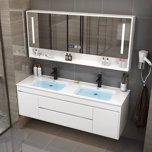 支持定制北欧简约设计师实木智能浴室柜组合洗漱台卫浴洗脸盆
