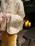 新中式国风盘扣衬衫南油欧货女金线桑蚕丝植绒，烧花真丝外套开衫