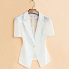白色短袖西装女外套，修身薄款夏季短款韩版蕾丝网，纱西服小披肩外搭