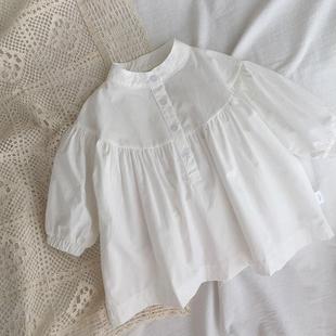 春秋宝宝衬衫裙长袖薄款洋气，韩版女童白色，连衣裙婴儿打底裙纯棉女