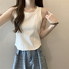 纯色简约u领工字型背心，女夏季韩版设计感小众，修身短款无袖t恤潮