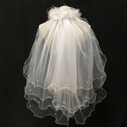 新娘结婚头纱花朵发箍复古婚纱多层蓬蓬纱超仙森系白色头纱头饰
