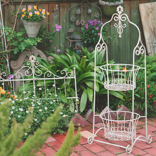 Monet Garden欧式铁艺户外阳台双层落地花架露台装饰植物收纳花盆