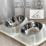 猫碗狗盆猫食盆犬用食盆防打翻不锈钢斜口双碗水盆喂食器宠物用品