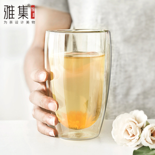 雅集茶具极简杯双层玻璃杯加厚办公家用咖啡杯绿茶杯牛奶杯果茶杯