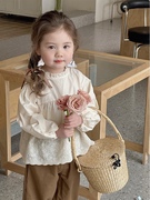 甜甜家 女童法式衬衫娃娃衫公主套装春秋儿童时髦洋气森系两件套
