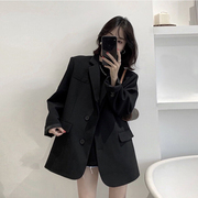 感黑色西装外套女2023年春秋韩版宽松小个子西服套装上衣