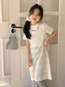 韩版网织镂空针织背心裙2024女童背心连衣裙氛围感叠穿外搭罩衫