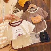 纯棉卡通可爱萌小熊t恤套装韩版儿童洋气短款套头短袖两件套