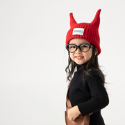 儿童帽子秋冬款女童毛线帽套头帽男童针织帽宝宝搞怪小恶魔保暖帽