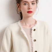 秋冬圆领羊绒衫女纯羊绒开衫，宽松大码针织衫，常规外套毛衣长袖