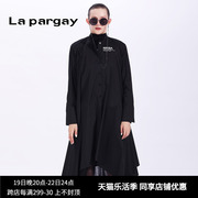 Lapargay纳帕佳2024女装春季黑色中长款长袖休闲宽松直筒衬衫
